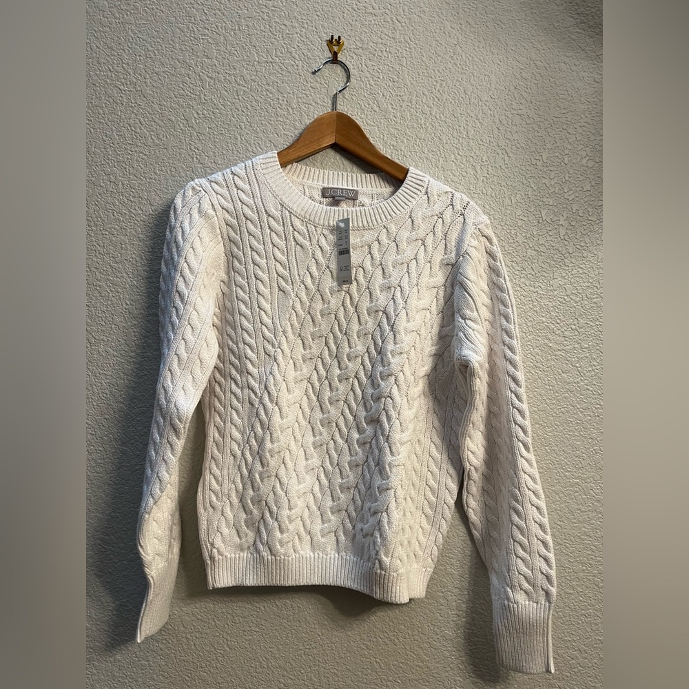 BNWT J Crew Diagonal cable knit sweater - Salt Spray - size S / Small - Picture 2 of 6